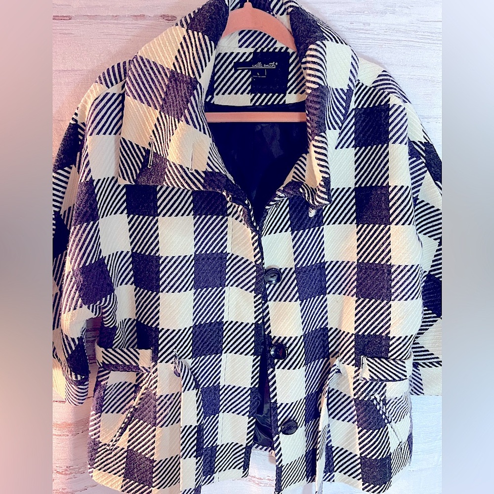 Willi Smith Plaid Checkered Cropped Peacoat Large - Picture 4 of 16